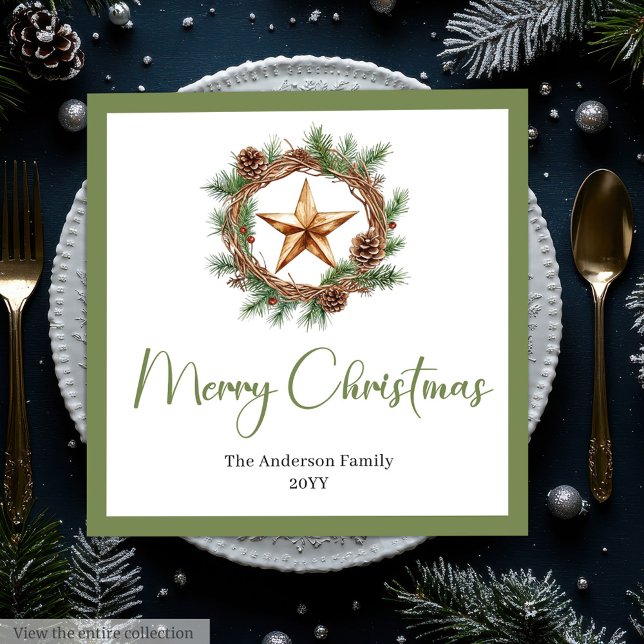 Serviette En Papier Rustic Bohemian Christmas Wreath with Pine Napkins (Rustic Bohemian Christmas Wreath with Pine Napkins

)