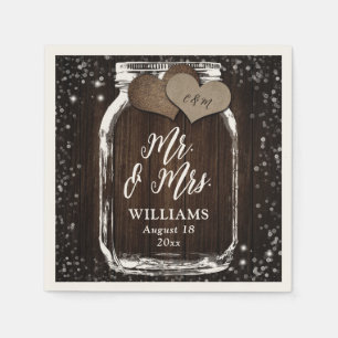 Serviette En Papier Rustic Chic Barn Wood Mason Jar Mr & Mrs Mariage