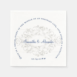 Serviette En Papier Rustic Chic Crest Ivory Royal Blue Gothique Mariag