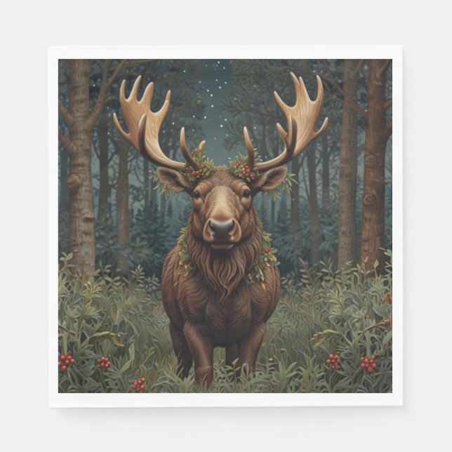 Serviette En Papier Rustic Christmas moose deer boho woodland forest  (Devant)