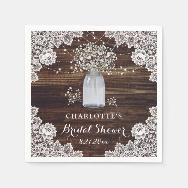 Serviette En Papier Rustic Country Baby's Breath Wood Fête des mariées (Devant)