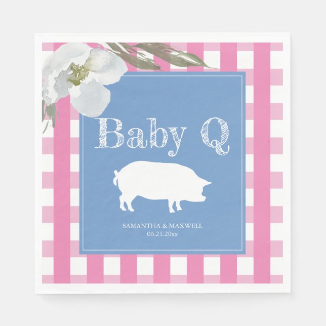 Serviette En Papier Rustic Country Floral et Cochon En vichy Babyq (Devant)