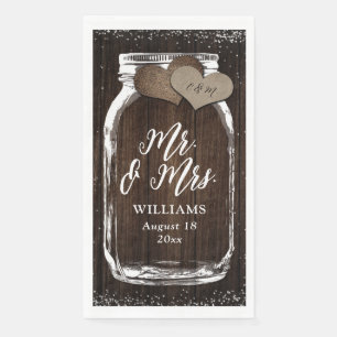 Serviette En Papier Rustic Country Mason Jar Wood Mr & Mrs Mariage