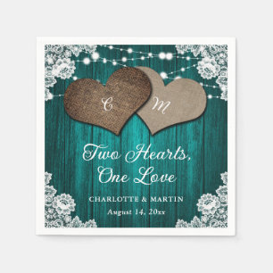 Serviette En Papier Rustic Country Turquoise Bois Burlap Mariage dente