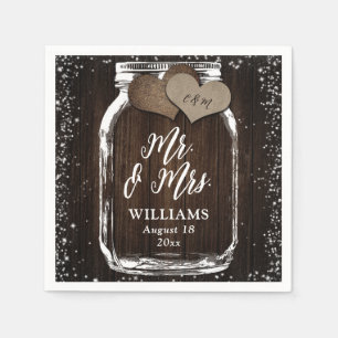 Serviette En Papier Rustic Country Wood Mason Jar Mr & Mrs Mariage