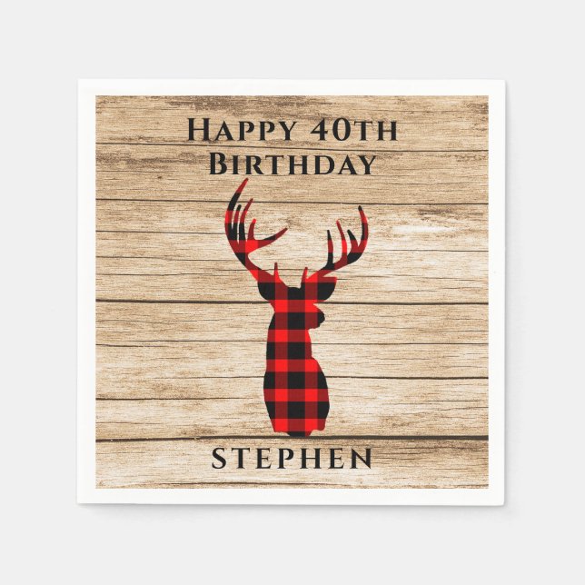 Serviette En Papier Rustic Deer Hunter Thème 40e fête d'anniversaire (Devant)
