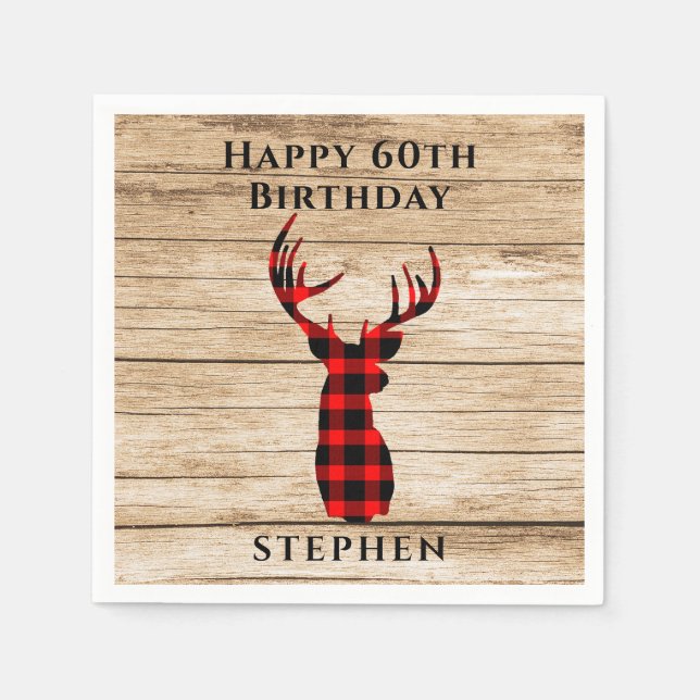 Serviette En Papier Rustic Deer Hunter Thème 60e fête d'anniversaire (Devant)