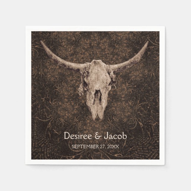 Serviette En Papier Rustic Elegant Wedding Brown Western Bull Skull (Devant)