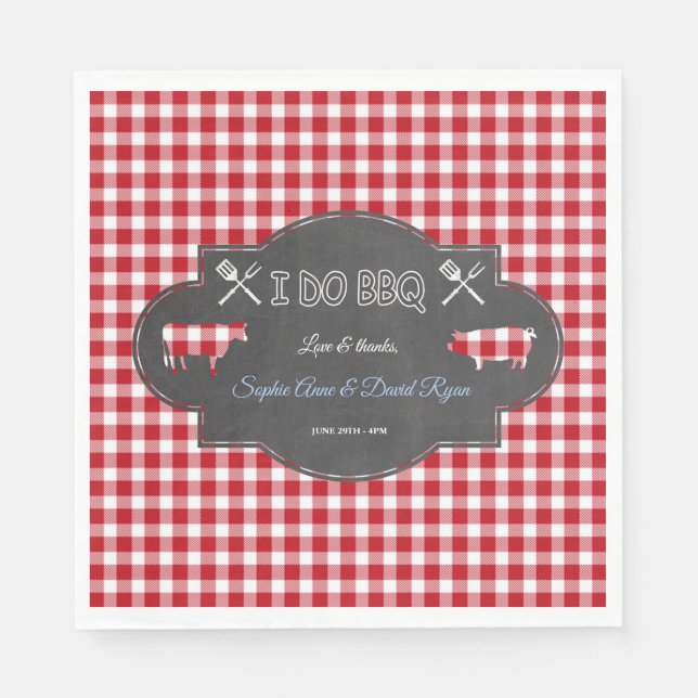 Serviette En Papier Rustic En vichy Chalk I DO BBQ Invitation (Devant)