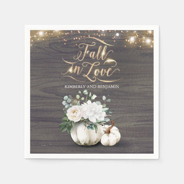 Serviette En Papier Rustic Fall Blanc Floral Citrouille Mariage (Devant)