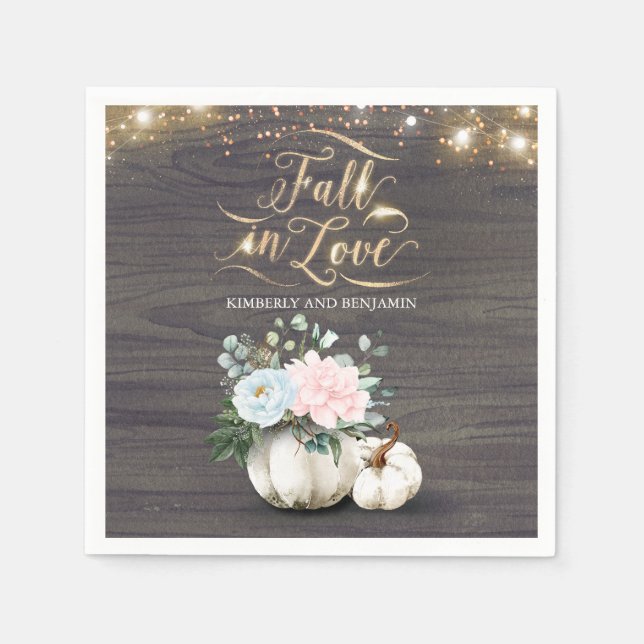 Serviette En Papier Rustic Fall Blanc Floral Citrouille Mariage Napkin (Devant)