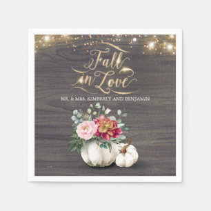 Serviette En Papier Rustic Fall Blanc Floral Citrouille Mariage Napkin