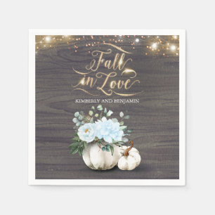 Serviette En Papier Rustic Fall Dusty Blue Floral Citrouille Mariage