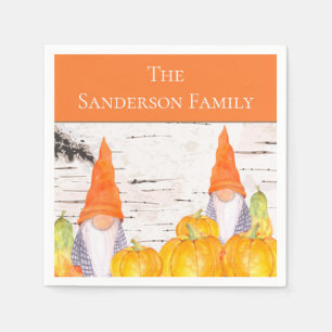 Serviette En Papier Rustic Fall Gnome orange plaid citrouille