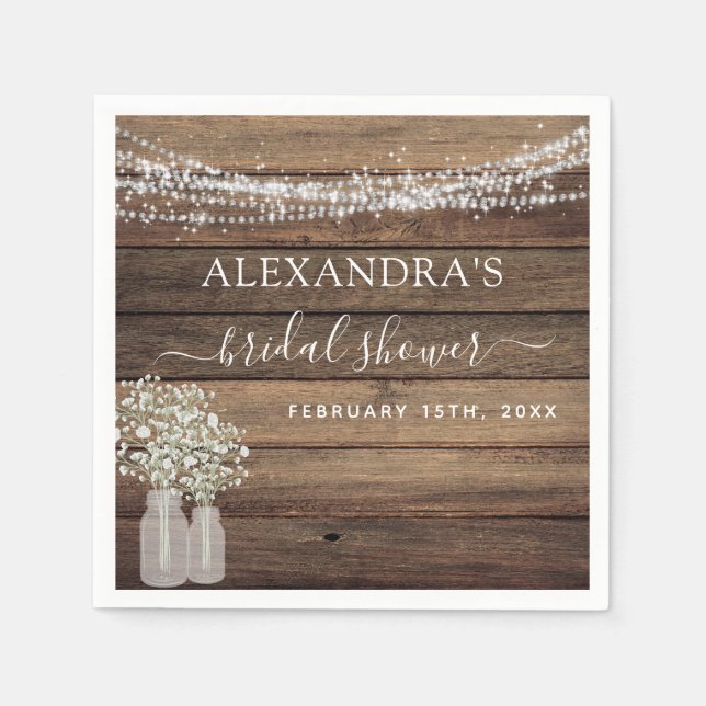 Serviette En Papier Rustic Farmhouse Baby's Breath Jar Fête des mariée (Devant)