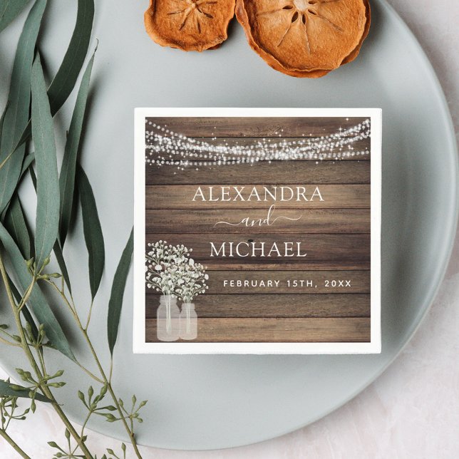 Serviette En Papier Rustic Farmhouse Baby's Breath Jar Mariage (Créateur téléchargé)