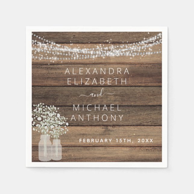 Serviette En Papier Rustic Farmhouse Baby's Breath Jar Mariage (Devant)