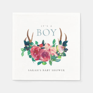 Serviette En Papier Rustic Floral Stag Antlers C'est un Baby shower ga