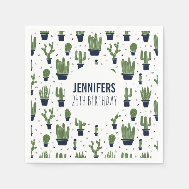 Serviette En Papier Rustic Green Cactus Motif du désert Anniversaire (Devant)