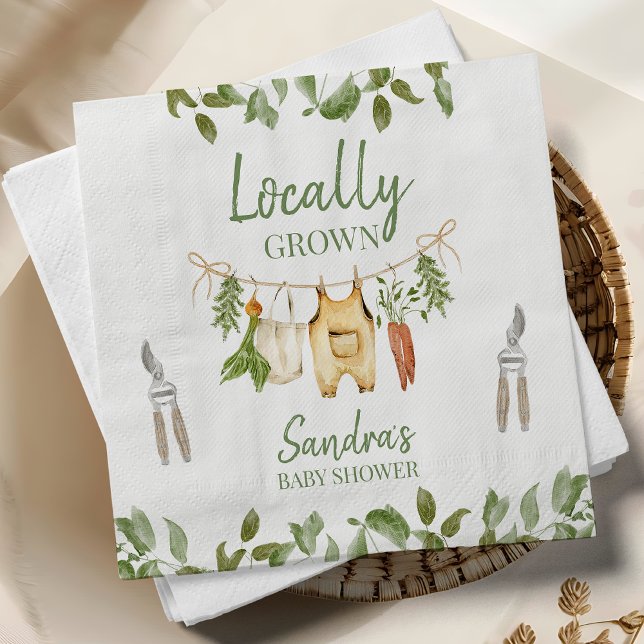 Serviette En Papier Rustic Green Locally Grown Baby Shower (Locally Grown Baby Shower Napkin, Farmers Market Baby Shower Napkin, Baby Clothesline Baby Shower )