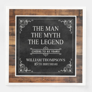 Serviette En Papier Rustic Man Myth Légende 85e anniversaire Noir