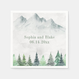 Serviette En Papier Rustic Mountains et Mariage d'aquarelle de forêt