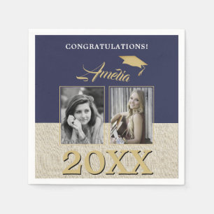 Serviette En Papier Rustic Navy Bleu Graduate 2 Photo Graduate