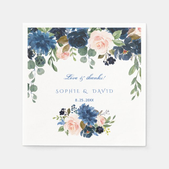 Serviette En Papier Rustic Navy Blue Blush Flowers Bloom Mariage (Devant)