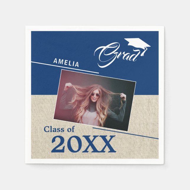 Serviette En Papier Rustic Navy Blue Graduate Photo Party (Devant)