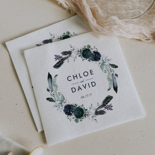 Serviette En Papier Rustic Navy Peony Aquarelle Mariage personnalisé