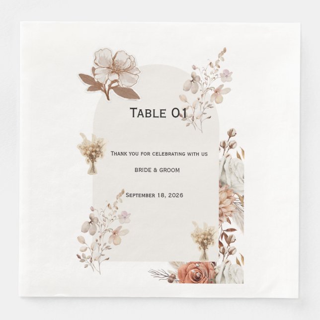 Serviette En Papier Rustic Neutral Wedding Table Numbers (Devant)