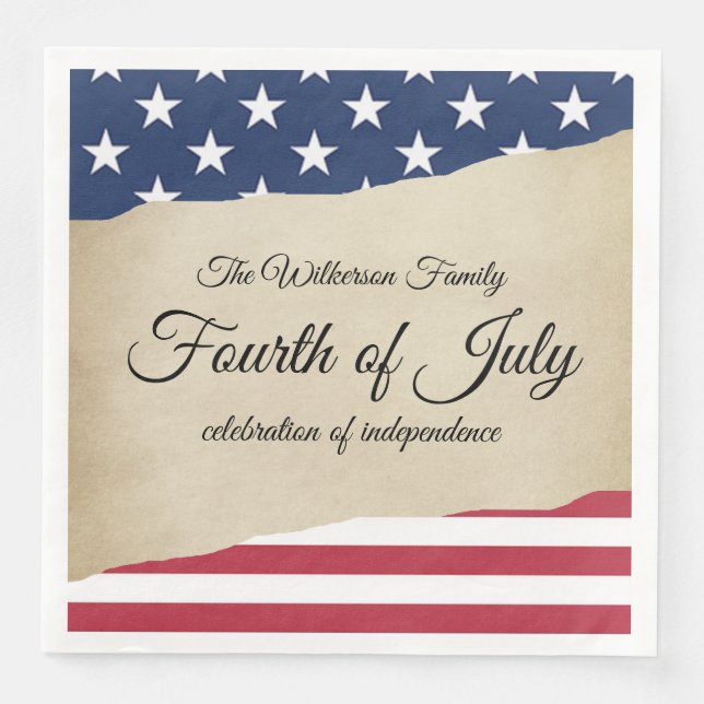 Serviette En Papier Rustic Parchment et American Flag 4 juillet (Devant)
