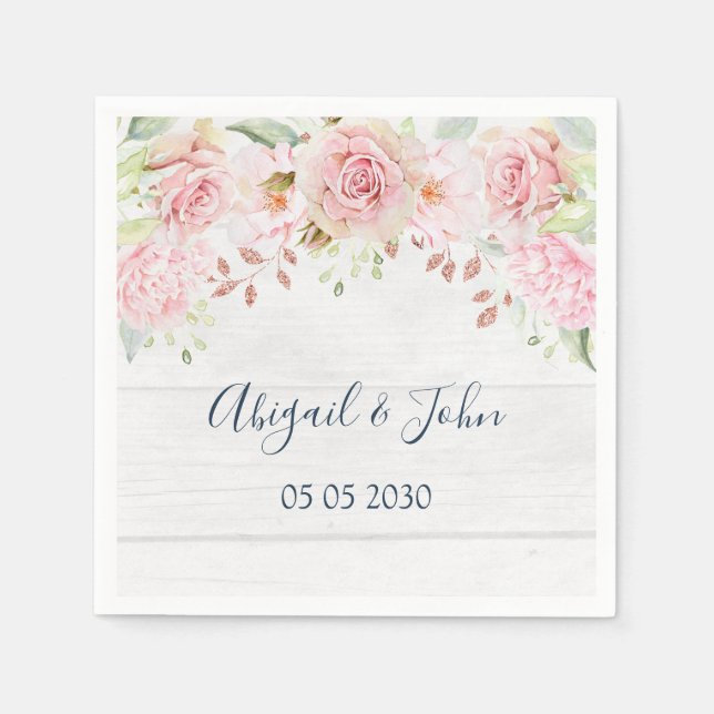Serviette En Papier Rustic Pink Floral Spring Wedding Napkin (Devant)