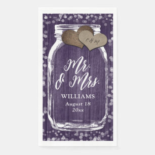 Serviette En Papier Rustic Purple Mason Jar Wood Mr & Mrs Mariage