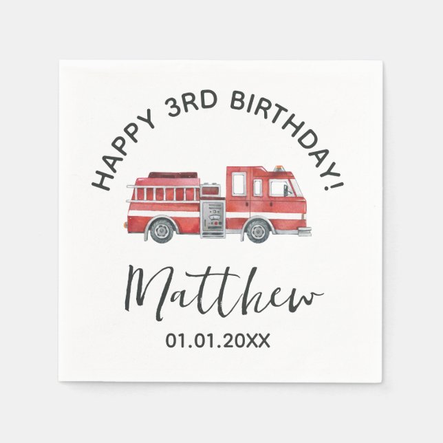 Serviette En Papier Rustic Red Firetruck Joyeux papier d'anniversaire  (Devant)