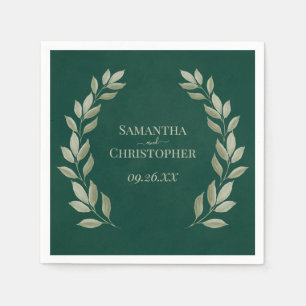 Serviette En Papier Rustic Sage Laurel Feuilles sur Emerald Green Mari