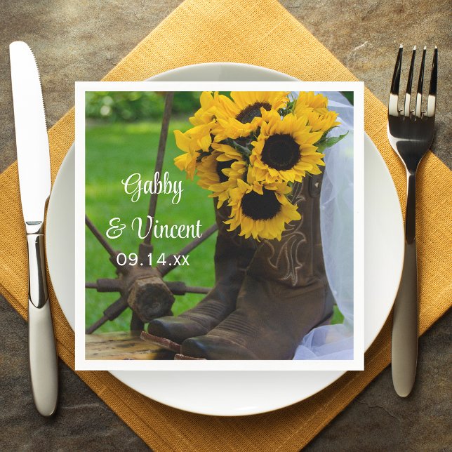 Serviette En Papier Rustic Sunflowers and Cowboy Boots Western Wedding (Créateur téléchargé)