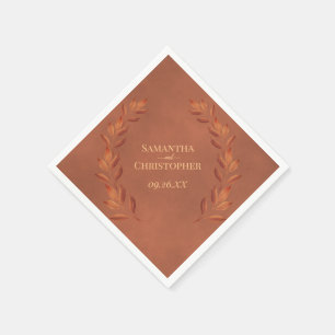 Serviette En Papier Rustic Terracotta Leaves Diagonal Design Wedding
