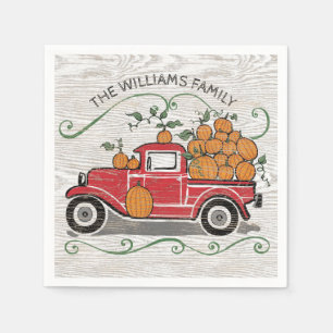 Serviette En Papier Rustic Vintage Red Truck Citrouilles Nom de famill