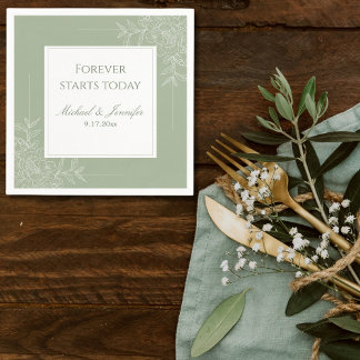 Serviette En Papier Rustic Wedding Sage Green and White Modern