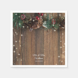 Serviette En Papier Rustic Wood Country Pine de Noël Garland Étincelle