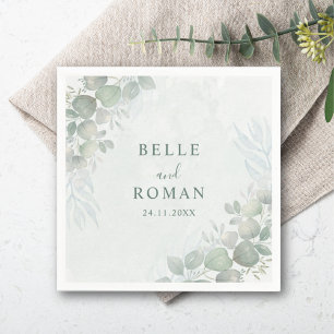 Serviette En Papier Rustique aquarelle Eucalyptus Mariage vert