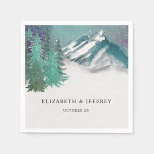 Serviette En Papier Rustique Aquarelle Montagnes Pine Mariage d'hiver