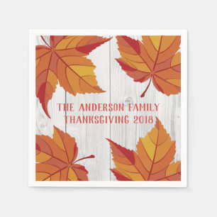 Serviette En Papier Rustique Automne Feuille orange & Bois blanc Per