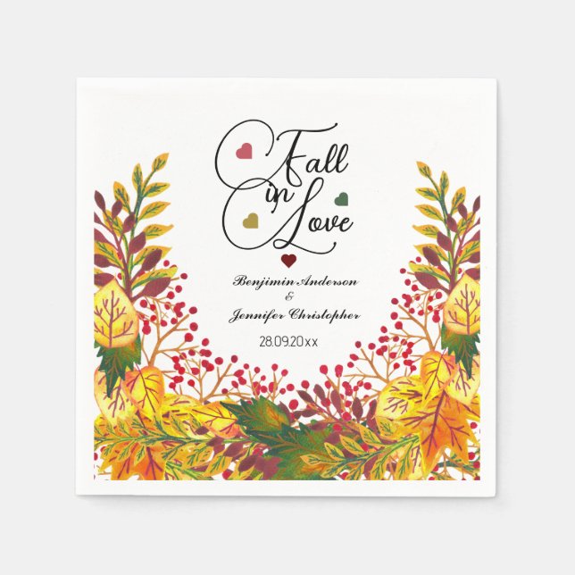 Serviette En Papier Rustique Automne Floral Script Fall in Love Mariag (Devant)