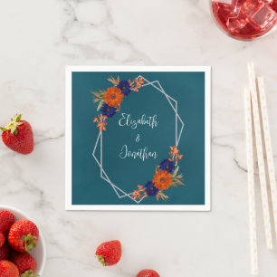 Serviette En Papier Rustique Automne Orange Navy Bleu Floral Mariage