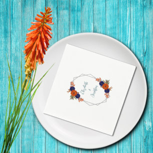 Serviette En Papier Rustique Automne Orange Navy Bleu Floral Mariage