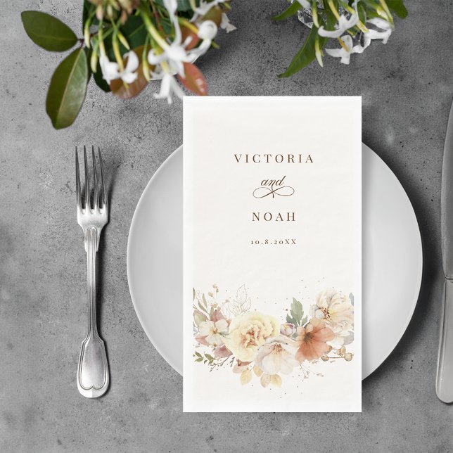 Serviette En Papier Rustique Automne Rose Aquarelle Botanique (Créateur téléchargé)