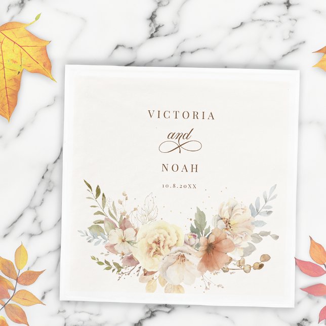Serviette En Papier Rustique Automne Rose Aquarelle Botanique (Créateur téléchargé)