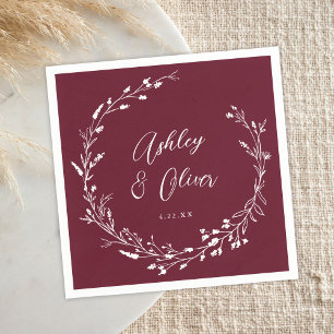 Serviette En Papier Rustique Boho Bourgogne Fleur sauvage Mariage bota